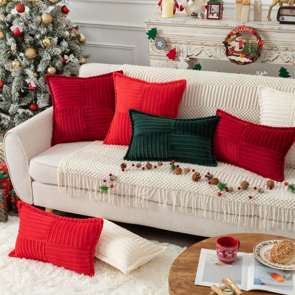 9041 UGASA Christmas Super Soft Stripe Pillow Covers Set of 2 Splicing - Picture 6 of 9